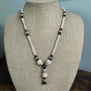 Indian Style Beaded Necklace Red Green Beaded Deco Barrel Clasp